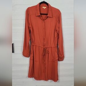 Kori Womens Orange ½ Button Down Long Sleeve DressSize medium